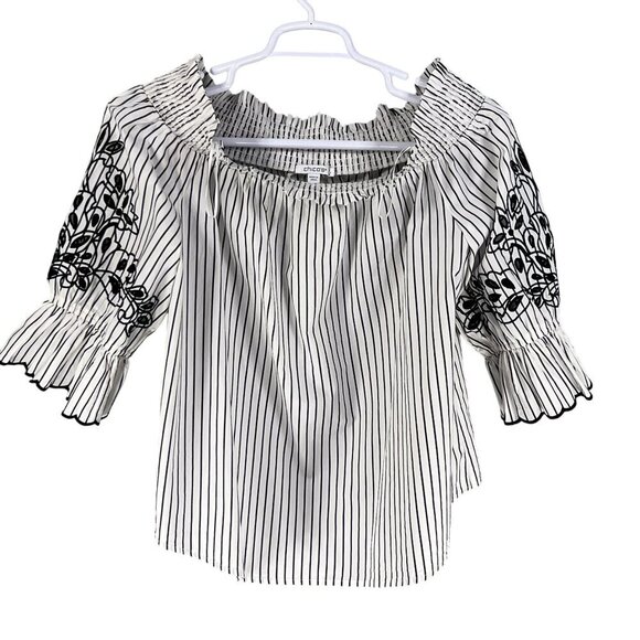 Chicos NWT Womens 3X Smocked Off Shoulder Poplin Tunic Top Embroidery 3/4 Sleeve - Picture 6 of 11